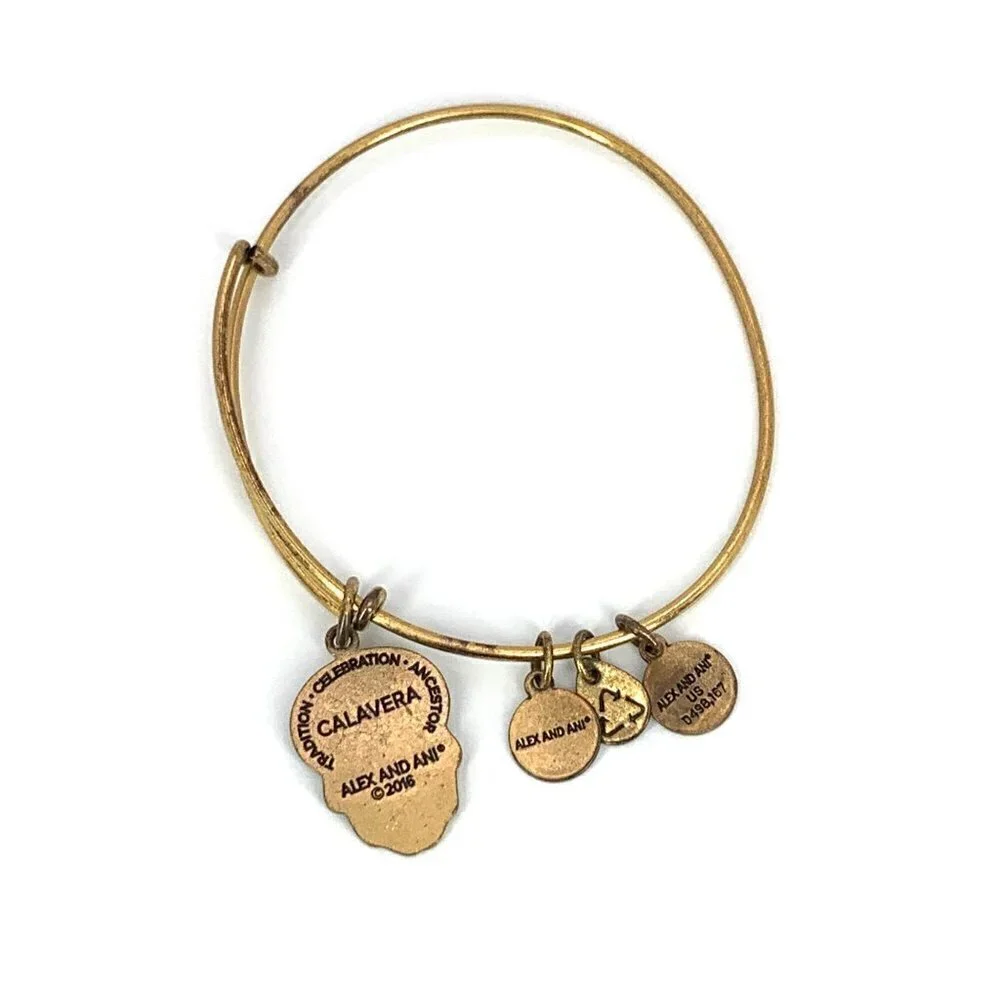 Alex and Ani Day of The Dead Calavera Bangle Gold Finish Expands 2